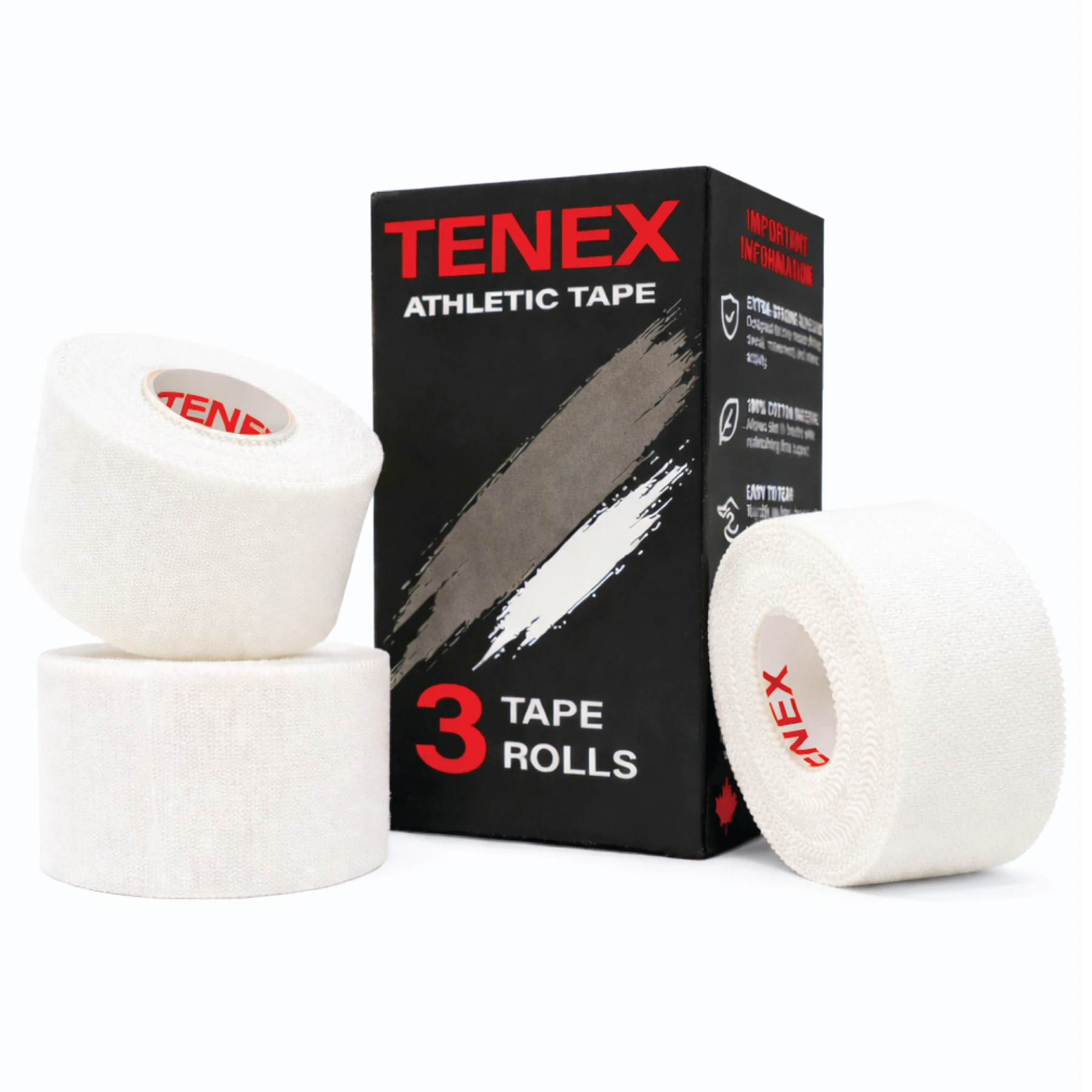 Tenex Athletic Tape box with three white rolls